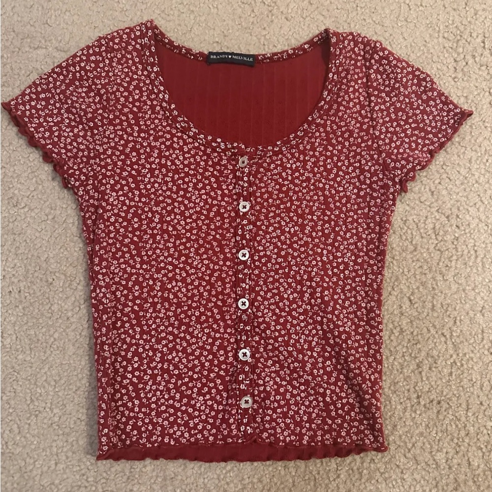 Brandy Melville Red and White Button Shirt